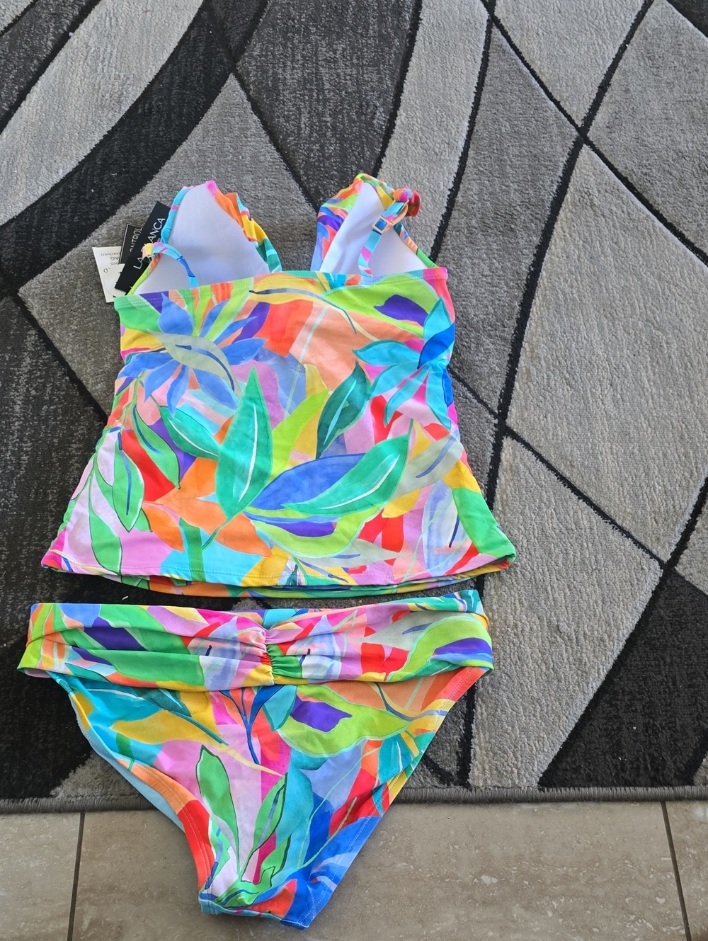 La Blanca Multicolor Leaf-Print Tankini Set - Bright Rainbow Colors Sz 8 Nwt - Picture 3 of 6